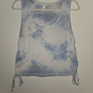 Full Tilt Blue and White Tie Front Tank Top